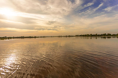 Scenic view of lake against sky at sunset