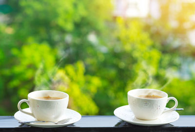 Close-up of coffee cup on table