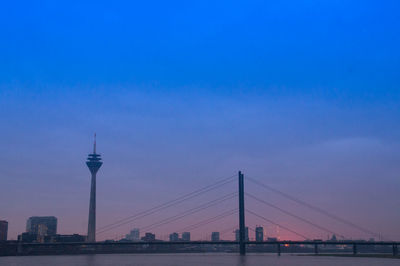 View of suspension bridge at dusk