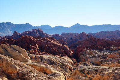 Scenic view of mountains against clear sky