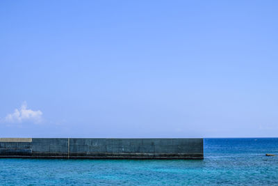 Scenic view of sea against clear blue sky