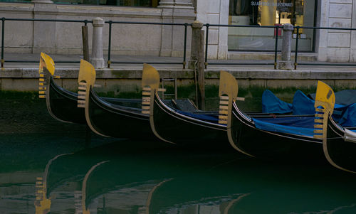 Boats moored on canal