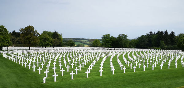 Panoramic view of us war cemetery against sky