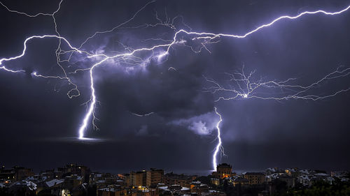 Storm with lightning and clouds on the mediterranean sea