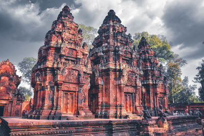 Low angle view of temple against building