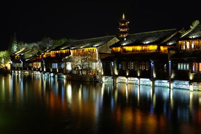 Illuminated buildings at night