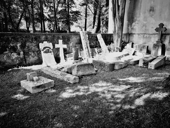 View of cross in cemetery