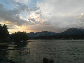 Scenic view of lake against sky during sunset