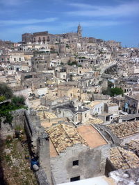 High angle  view of matera old town against sky.  basilicata region, italy.