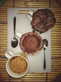 High angle view of breakfast on table