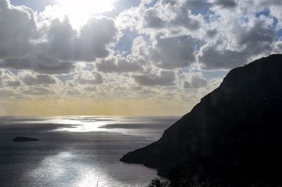 Scenic view of sea against cloudy sky