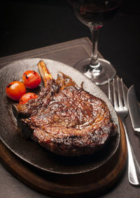 Close-up of food in plate on table