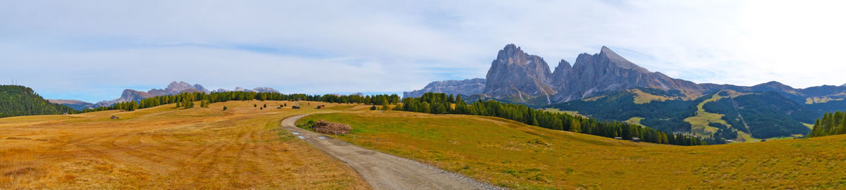 Panoramic view of road amidst mountains against sky