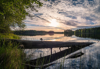 Scenic view of lake against sky at sunset