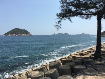 Scenic view of sea against clear sky