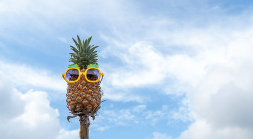 Low angle view of coconut palm tree against sky