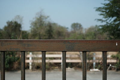 Close-up of railing against trees
