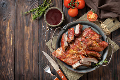 High angle view of food on table