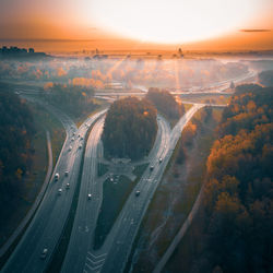 High angle view of road against sky during sunset