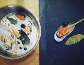 Directly above shot of breakfast on table