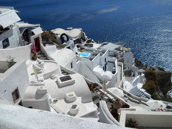 High angle view of boats on beach