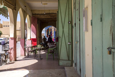 People at entrance of building