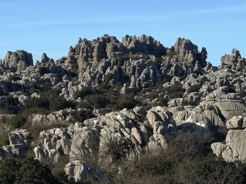 Panoramic view of rock formations against sky