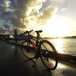 Cars parked at sunset