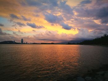 View of city at sunset