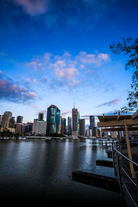 Cityscape against blue sky