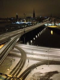 Light trails on road at night