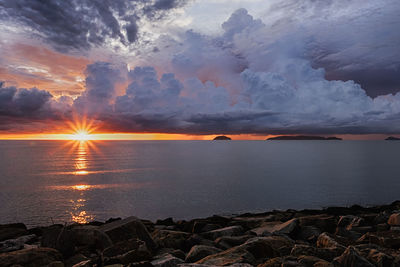 Scenic view of sea against sky at sunset