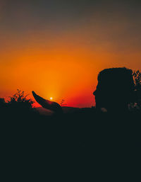 Silhouette plants against orange sky