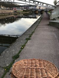 High angle view of footpath by canal