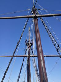 Low angle view of metallic structure against clear blue sky