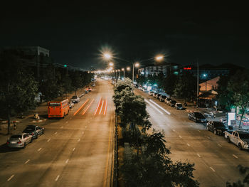 High angle view of traffic on road at night