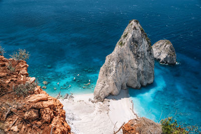 High angle view of rock formation in sea