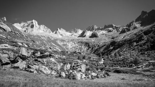 Scenic view of mountains against clear sky