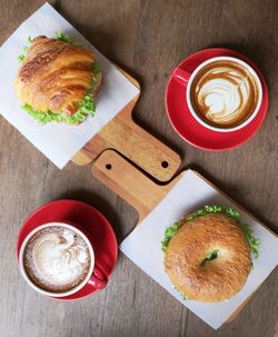 High angle view of breakfast on table