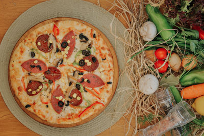 Directly above shot of pizza on table