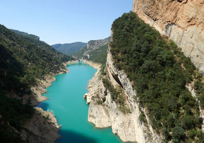 High angle view of rocks in river