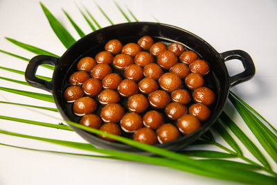 High angle view of eggs on table