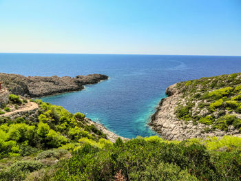 Scenic view of sea against clear sky