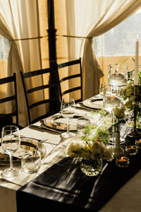 View of dining table in restaurant