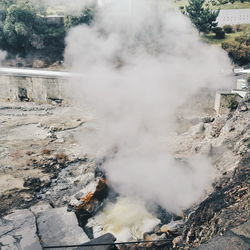 Steam rising from a train