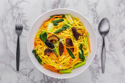 High angle view of meal served in bowl