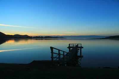 Scenic view of lake against sky at sunset