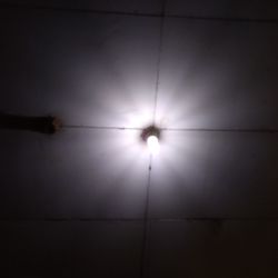 Low angle view of illuminated light bulbs hanging from ceiling