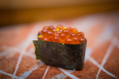 Close-up of sushi served in plate