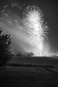 Low angle view of firework display at night